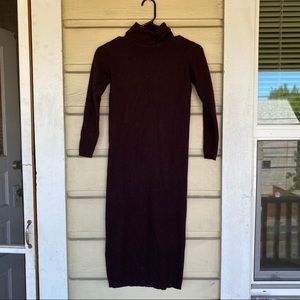 Chocolate 90s ribbed long sleeve turtleneck dress